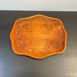 Vintage Faux Wood Tray, Four Seasons Plate, 12”X10” 1959 USA, Flower Raised Holl